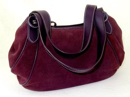 Purple Suede Purse from Ann Taylor, Loft, Zippered Top with 2 Carry Handles - £31.25 GBP