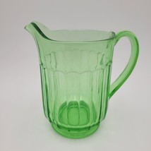 Vintage Green Depression Uranium Glass Handled Water Pitcher Glows 6.25&quot; Tall - £25.70 GBP
