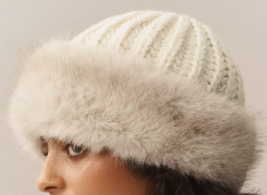 Nwt Anthropologie Knitted Faux-Fur Cuff Beanie - IVORY/CREAM Os New $58 - £30.45 GBP