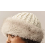 NWT Anthropologie Knitted Faux-Fur Cuff Beanie - IVORY/CREAM OS NEW $58 - $39.55