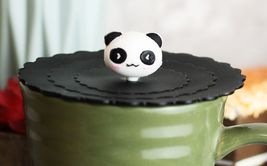 Set Of 4 Black Giant Panda Reusable Silicone Coffee Tea Cup Cover Lids A... - $19.49