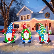 Set of 3 Lighted JOY Yard Stakes w/ Timer Outdoor Holiday Christmas GNOME Decor - $38.60