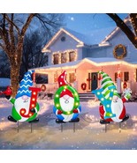 Set of 3 Lighted JOY Yard Stakes w/ Timer Outdoor Holiday Christmas GNOM... - $52.84 CAD