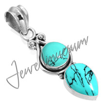 ! December Birthstone Natural Turquoise Pendant 925 Fine Stamp Sterling Silver - £23.12 GBP