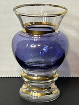 Vintage Bartlett Collins Purple Small Glass Bud Vase - Gold Trim - $12.86