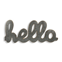 Cheungs Decorative Metal Wall Sign - Hello - White Washed Gray Finish - $53.98