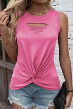 Rose Laser Cut Slits Twist Front Tank Top - £10.44 GBP+