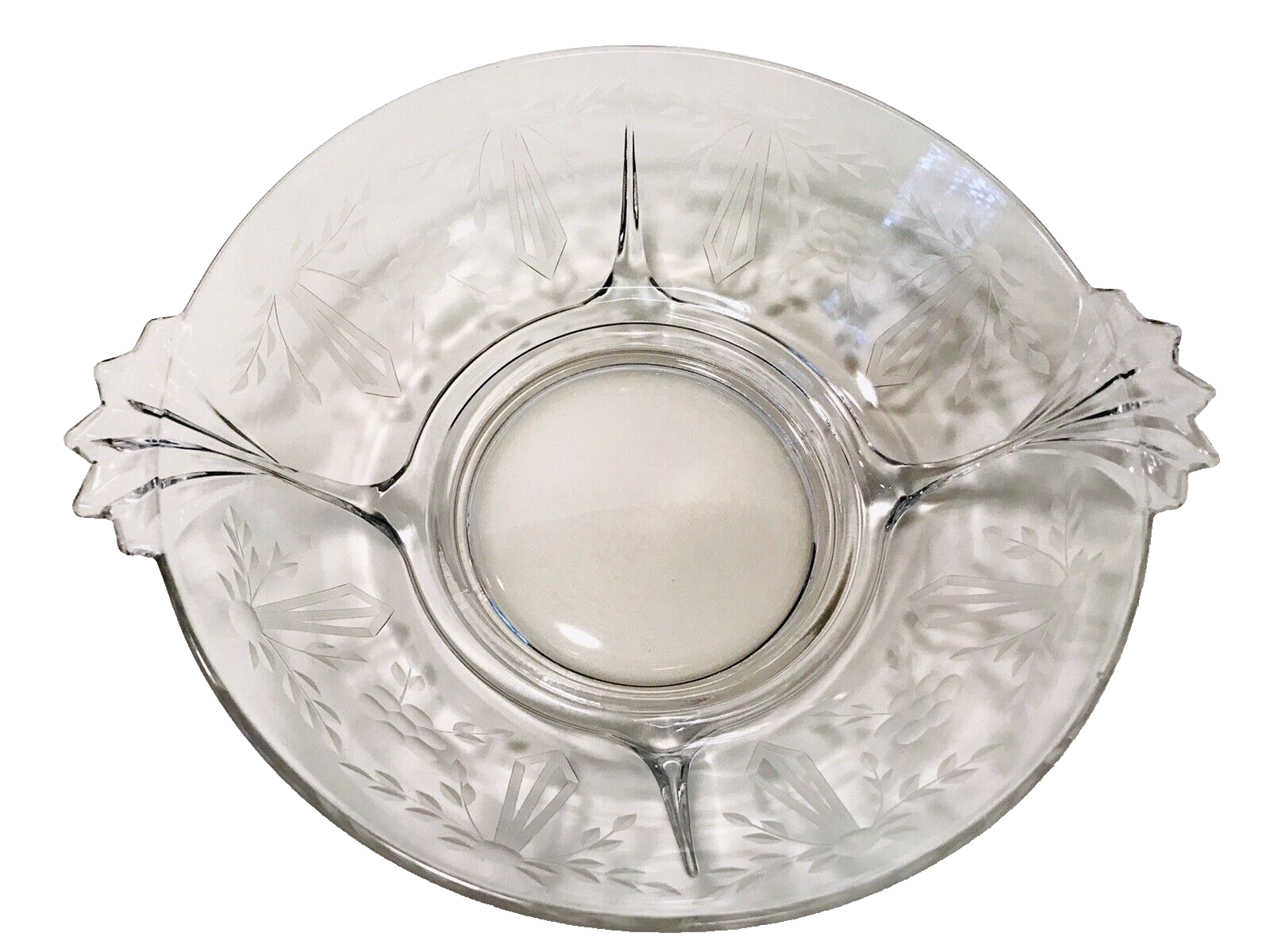 Primary image for Vintage 1940's Fostoria Etched Glass Handled Elegant Art Nouveau Serving Bowl