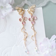 MENGJIQIAO Hot Sale Elegant Hollow Zircon Butterfly Drop Earrings For Women Fash - £10.47 GBP