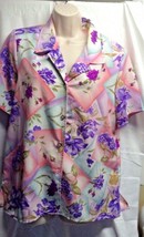 Maggie Sweet W Sz M y2k Floral Purple Pink Button Shirt Blouse Top Shirt - £7.05 GBP