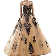Kivary Gothic Black Lace Tulle Ball Gown Sweetheart Long Corset Prom Evening Dre - £134.52 GBP