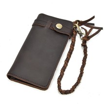 Luufan Vintage Leather Men&#39;s Clutch Wallet  Leather Man Chain Bifold Phone Purse - £62.15 GBP