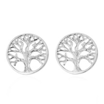 Beautiful Tree of Life Stud Earrings 14K White Gold Plated Silver - £23.92 GBP