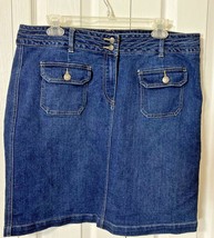 Women&#39;s Denim Skirt Size 14 Short Blue Jean Pockets Straight Per Se - $16.88