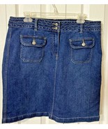 Women&#39;s Denim Skirt Size 14 Short Blue Jean Pockets Straight Per Se - $23.15 CAD