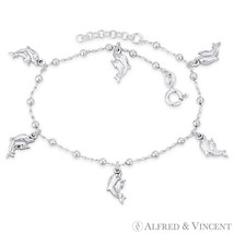 Mom &amp; Baby Dolphin, Bead, &amp; Cable Chain Italy .925 Sterling Silver Charm Anklet - £34.92 GBP