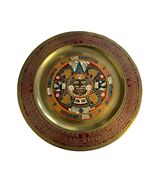 Vintage Aztec Calendar Brass Wall Plate Enamel Mexico Sun Stone 6.5” - $16.20