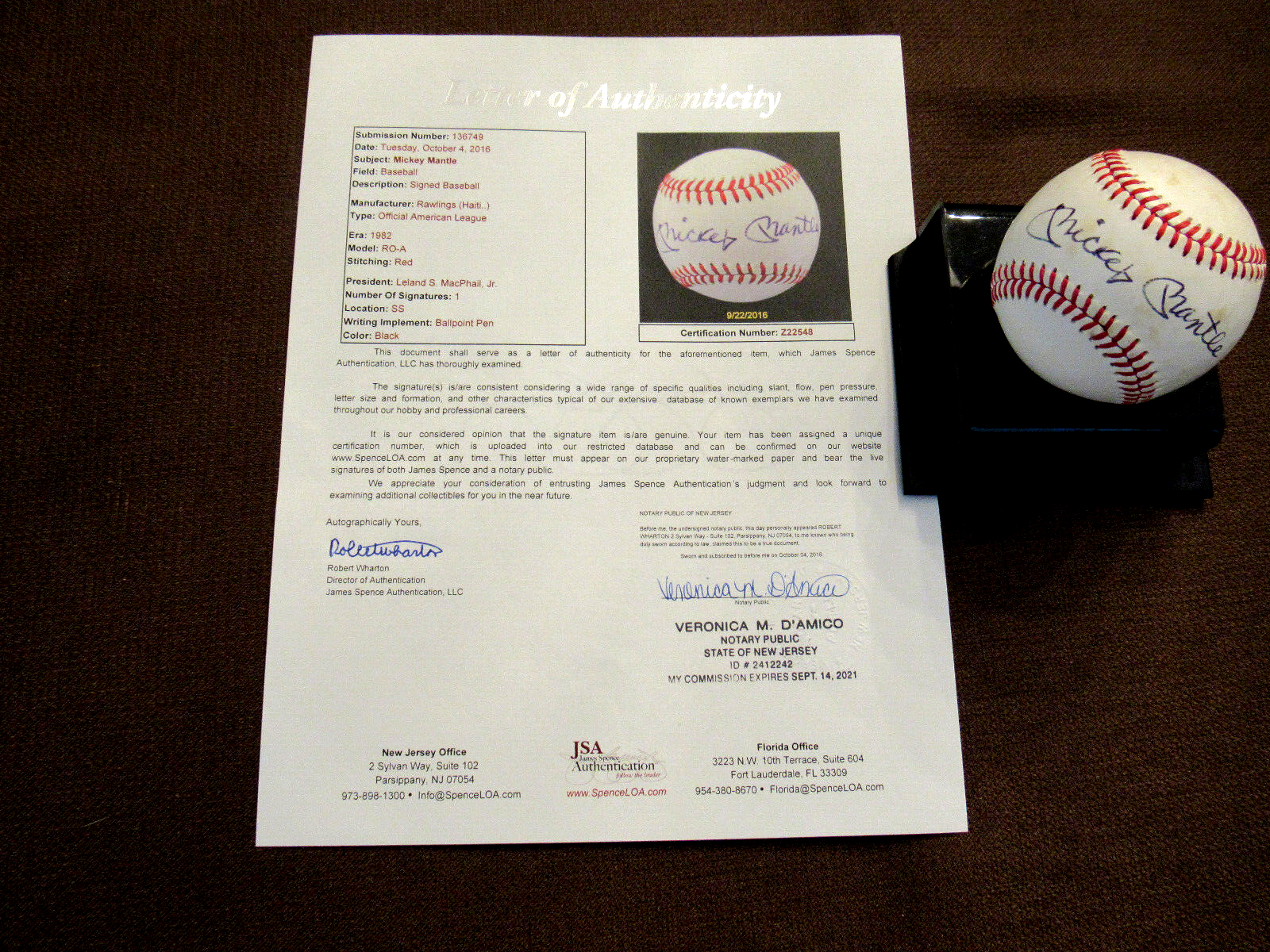 MICKEY MANTLE NY YANKEES HOF SIGNED AUTO VINTAGE LEE MACPHAIL BASEBALL J... - $1,286.99