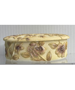 Resin Oval Trinket Box Floral Faux Embroidery Painted Beige 4” - £11.57 GBP