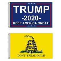 2 Pack 3x5 Gadsden and 3x5 Trump Make America Great 2020 Flag Flags Set Combo - £15.97 GBP