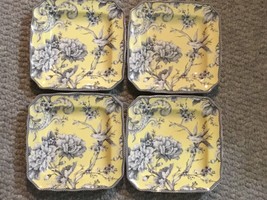 Set of 4 222 FIFTH Adelaide Yellow Bird Salad Plates  fine China porcelain NEW - £40.18 GBP