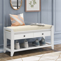 Shoe Rack with Cushioned Seat and Drawers, Multipurpose Entryway - White - £156.16 GBP