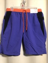 33C NWT Arizona Jean Men&#39;s Medium Swim Trunks Purple Orange Black Colorblock - £7.19 GBP