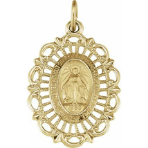 14K Yellow 22x16 mm Oval Filigree Miraculous Medal Virgin Mary Medal Pendant - £359.50 GBP