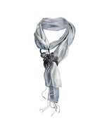 Silver Grey Floral Mix Stone Buckle Pendant with Bamboo Yarn Scarf - £26.14 GBP
