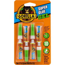 Gorilla Super Glue Gel, Four 3 Gram Tubes, Clear, (Pack of 1) 1 - Pack - £15.56 GBP