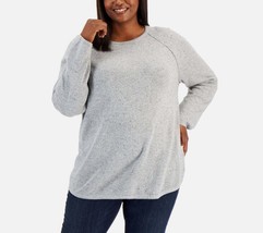 Karen Scott Womens Plus 1X Smoke Grey Curved Hem Nep Sweater NWT CB28 - £19.34 GBP