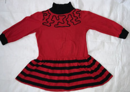 Vintage Girls Red Black  70&#39;s Sz 7 Fall Sweater Dress Knit Acrylic USA - $23.75