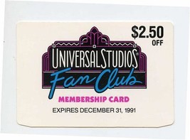 Universal Studios Fan Club Membership Card 1991 - £9.36 GBP
