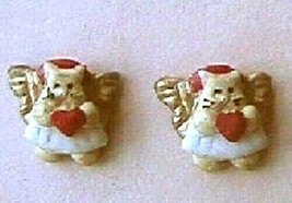 Cute Mini Kitty Angel Heart Cat EARRINGS-Stud Button Charm Funky Costume Jewelry - £4.71 GBP