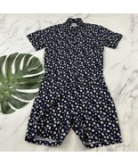 Romper Jack Mens One Piece Shorts Size M Navy Blue Purple Floral Button Up - $39.25 CAD