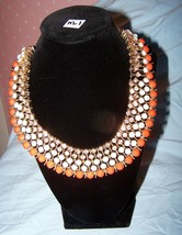 Multi-colored Goldtone Bib Necklace in Orange, Frosted, Light Pinkish Brown-# 1 - £16.58 GBP