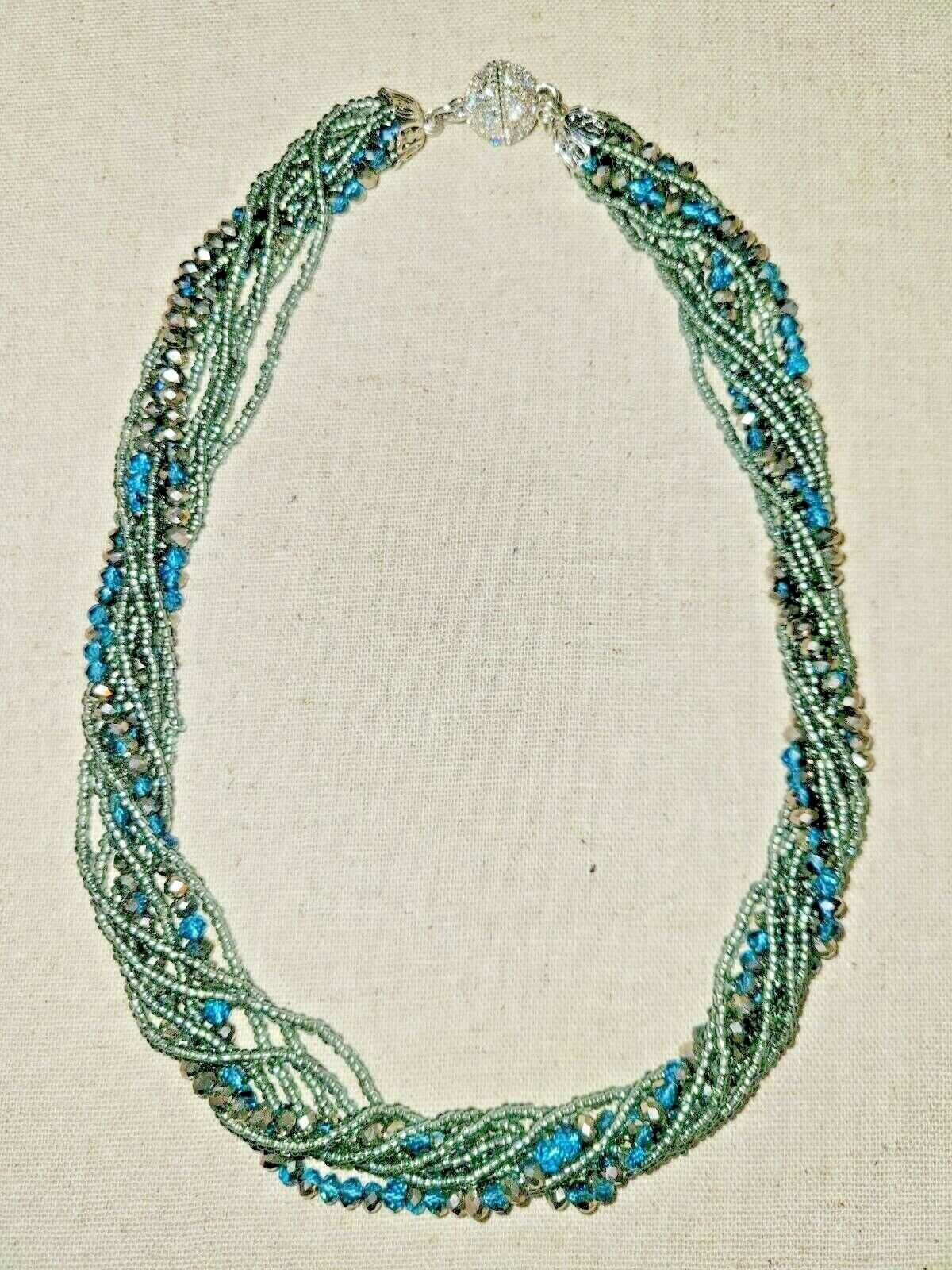 PREMIER DESIGNS Blues Greens Crystal Multi-strand Faceted Beaded Necklace 16" - £7.63 GBP