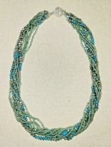 PREMIER DESIGNS Blues Greens Crystal Multi-strand Faceted Beaded Necklace 16&quot; - £7.59 GBP