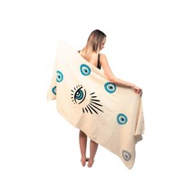 Evil Eye Printed, Turkish Peshtemal Towel, Cotton Bath Towel, Beach Towel - £48.72 GBP