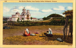 Arizona Az San Xavier Mission From Papago Indian Settlement ca1940&#39;s Postcard - $5.48