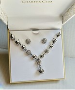 CHARTER CLUB SILVER TONE BEAD NECKLACE SET IN BOX NWT - £15.26 GBP