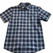 Fox Racing Shirt Men&#39;s Large Grey Blue Plaid Button Up Polo Casual Stree... - $16.81