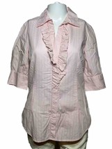 Lilly Pulitzer Shirt Woman Size 8 Medium Pink Short Sleeve Ruffled Button Preppy - £20.17 GBP