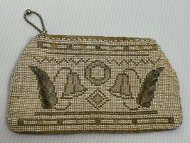 Vintage Beaded Purse Wristlet Clutch Bag Czechoslovakia Gold Ivory Art Deco 7x4” - £14.33 GBP