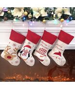 18&#39;&#39; Rustic Christmas Stockings Set of 4 Felt Santa Reindeer Snowman Pen... - £14.13 GBP