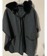Steve Madden Undercover Faux-Fur Hooded Poncho BLACK/GRAY One Size Fits All - $51.13 CAD