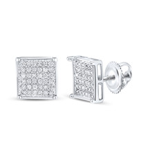 14kt White Gold Womens Round Diamond Square Earrings 1/4 Cttw - £270.77 GBP