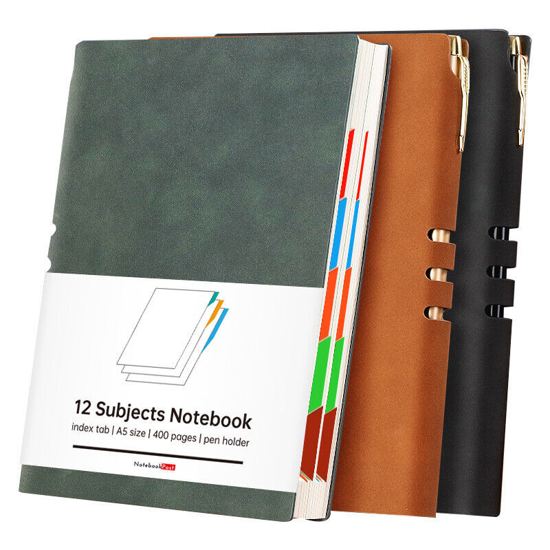 12 Subjects Leather Notebook for School and Work, Color Tabs A5 Size Wid... - $30.00
