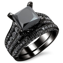 Princess Cut Black Diamond Blue Sapphire Engagement Ring,925 Silver Wedding Ring - £100.22 GBP