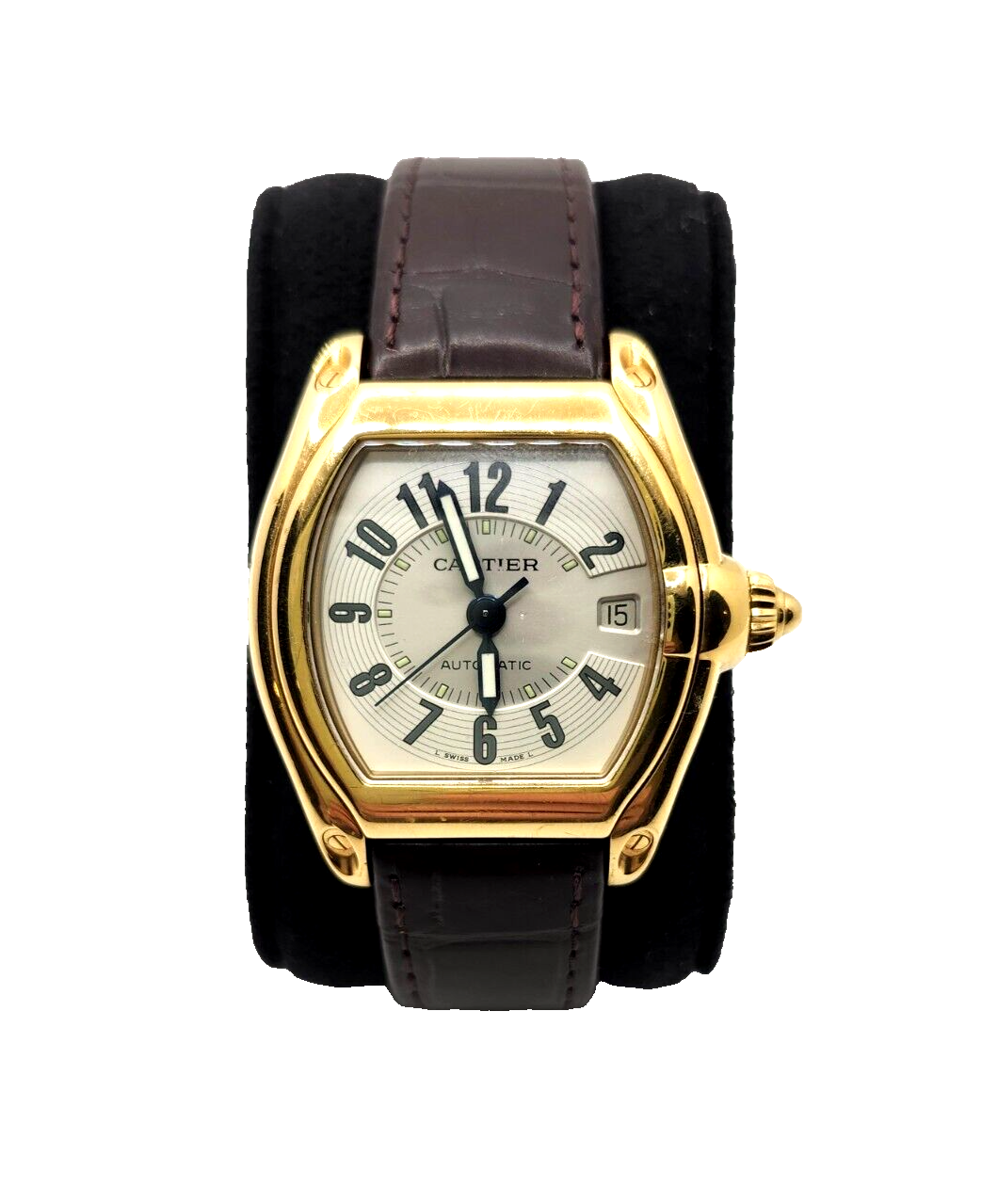 Cartier Roadster Tronzo 18k Yellow Gold Mens Automatic Watch 2524 Silver Dial - £7,449.22 GBP